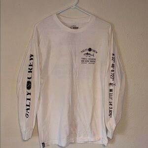 Salty Crew White Long Sleeve Tee with Graphic Sleeves